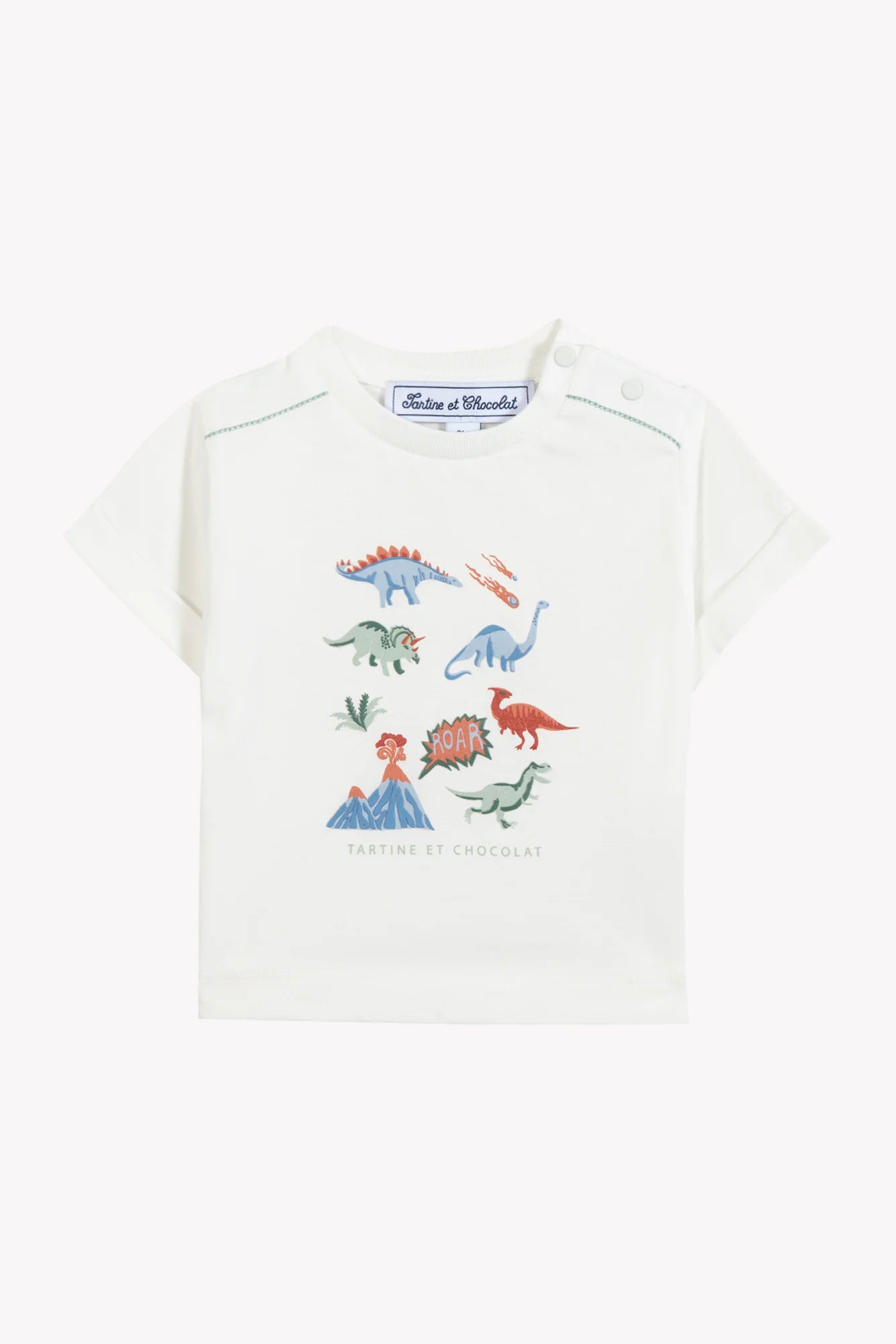 T-Shirt – Ecru-Dinosaurier-Illustration