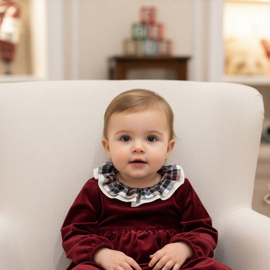 Romper - Ceci Velvet with Tartan Collar - Over The Moon