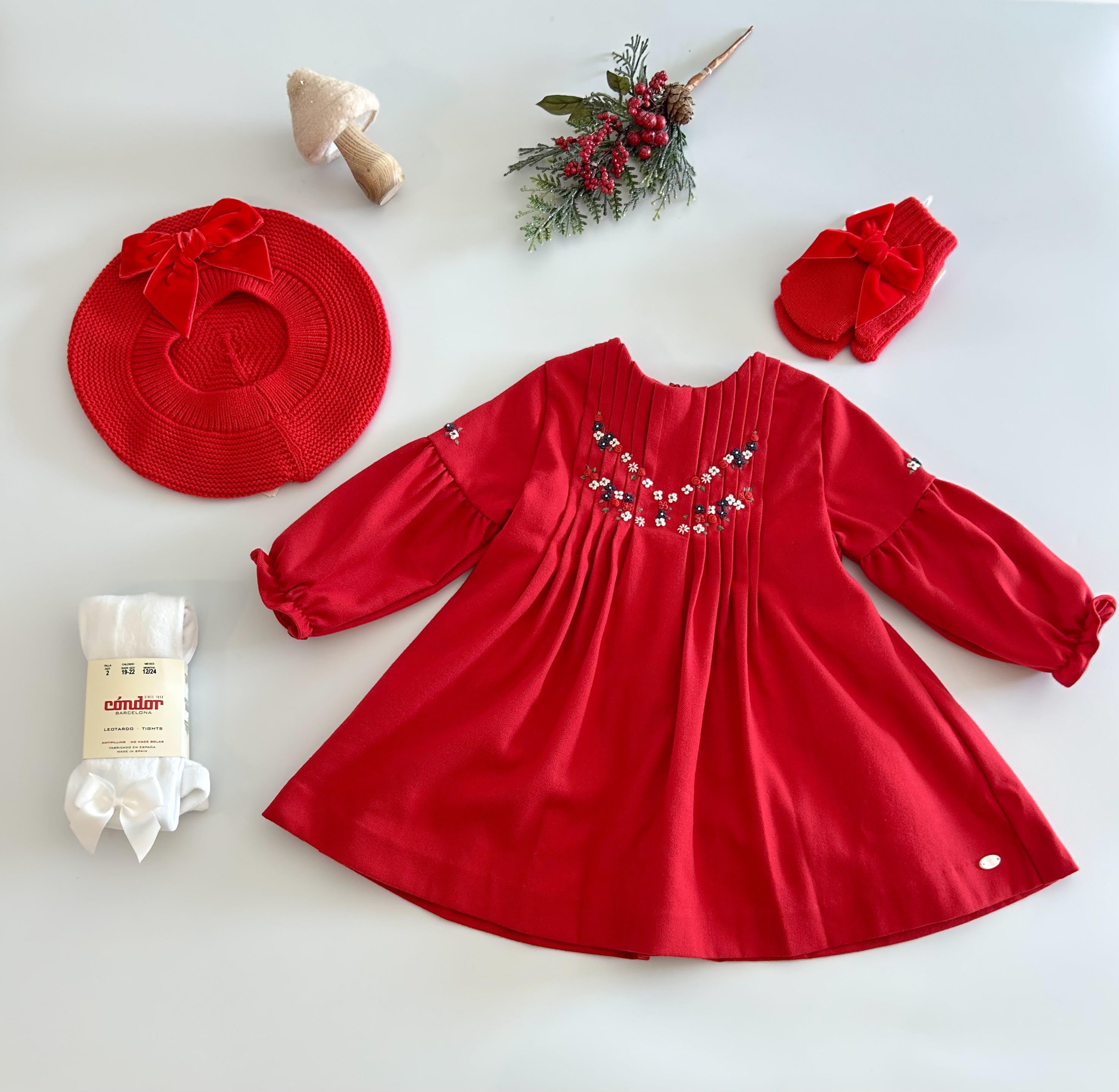 Dress - Red Flannel Embroidered