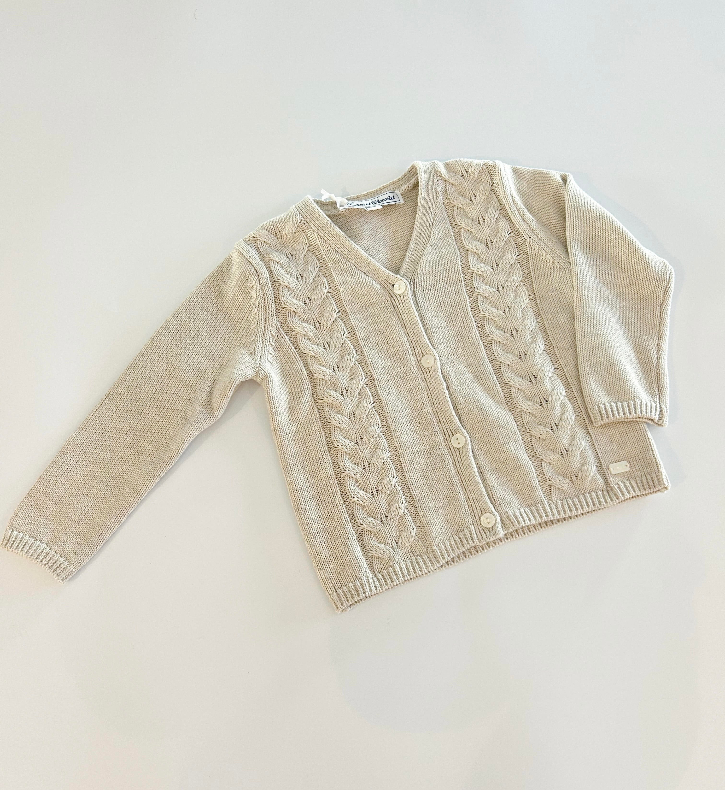 Cardigan - Taupe Cotton Cable Knit