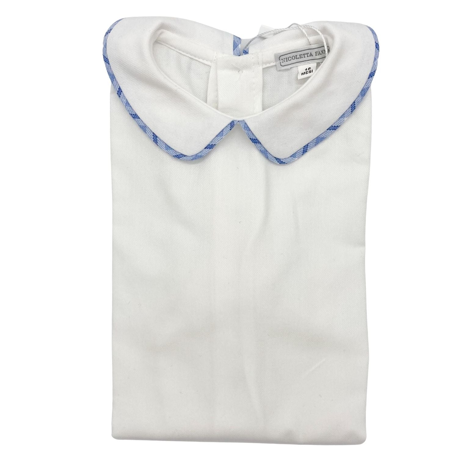 White Cotton Body with Check Trimmed Collar - Harry - Nicoletta Fanna