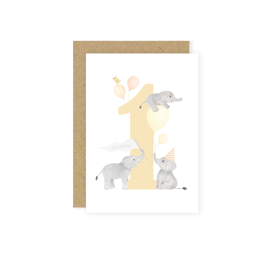 Greeting Card - 1st Birthday Card - Elephants - Little Roglets