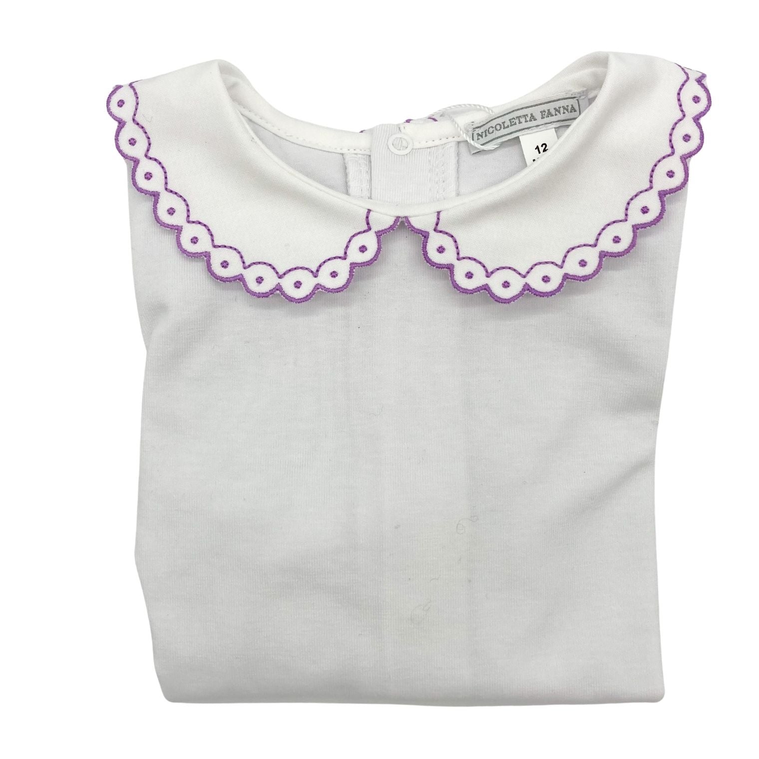 White Cotton Body with Embroidered Collar - Lavender - Nicoletta Fanna