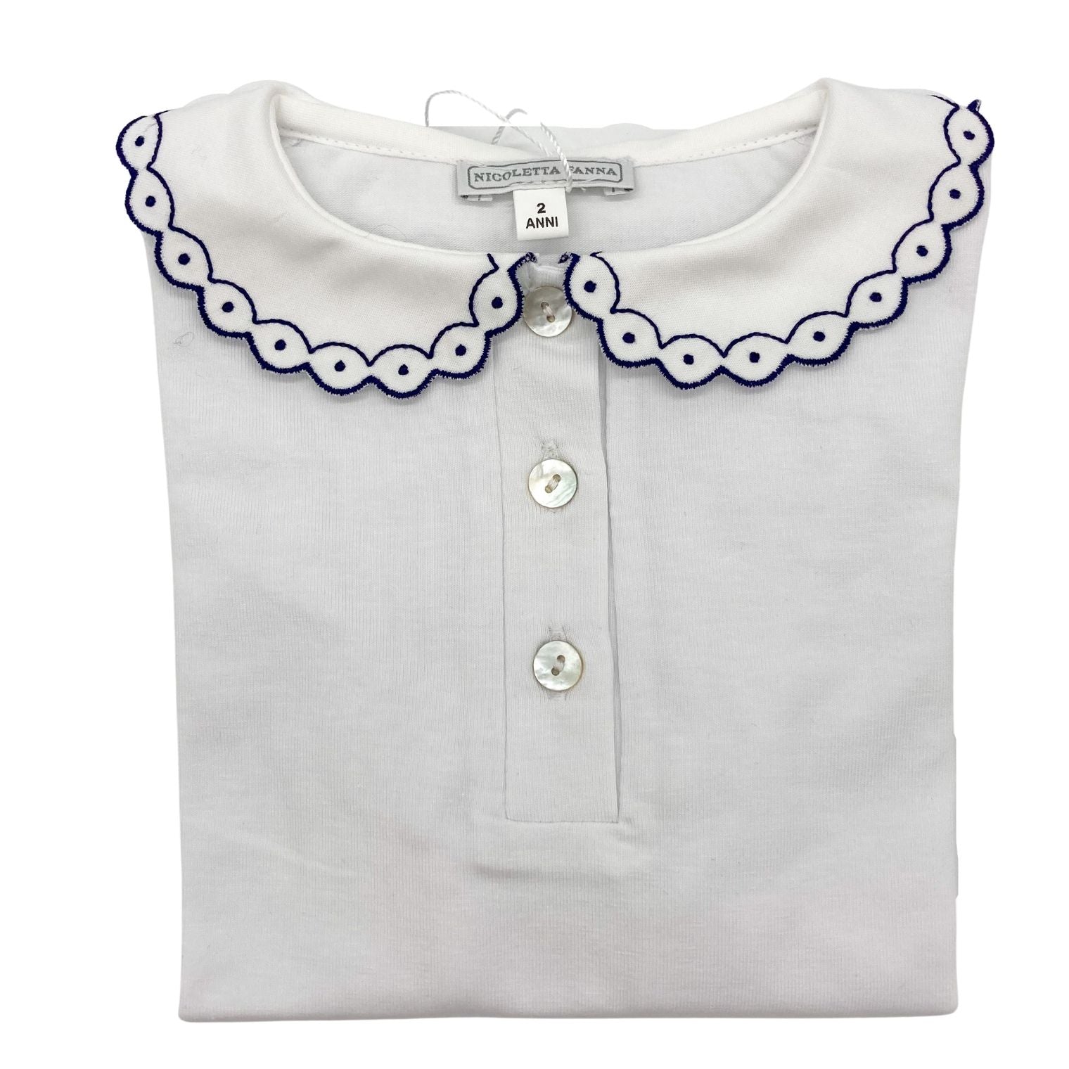 White Cotton Shirt with Embroidered Collar - Isabelle - Nicoletta Fanna