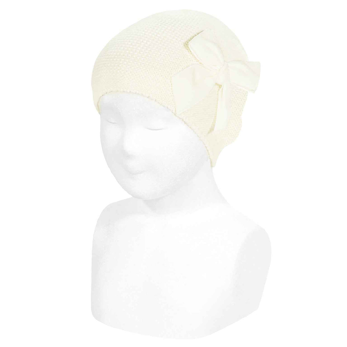 Cotton Garter Stitch Hat with Velvet Bow - Over The Moon