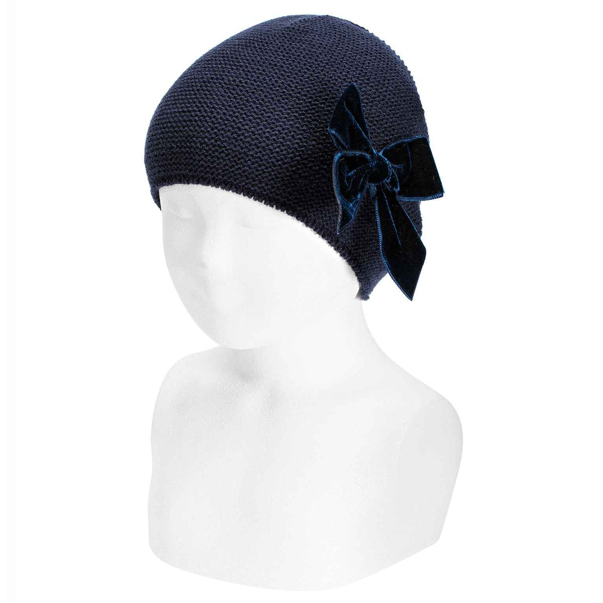 Cotton Garter Stitch Hat with Velvet Bow - Over The Moon