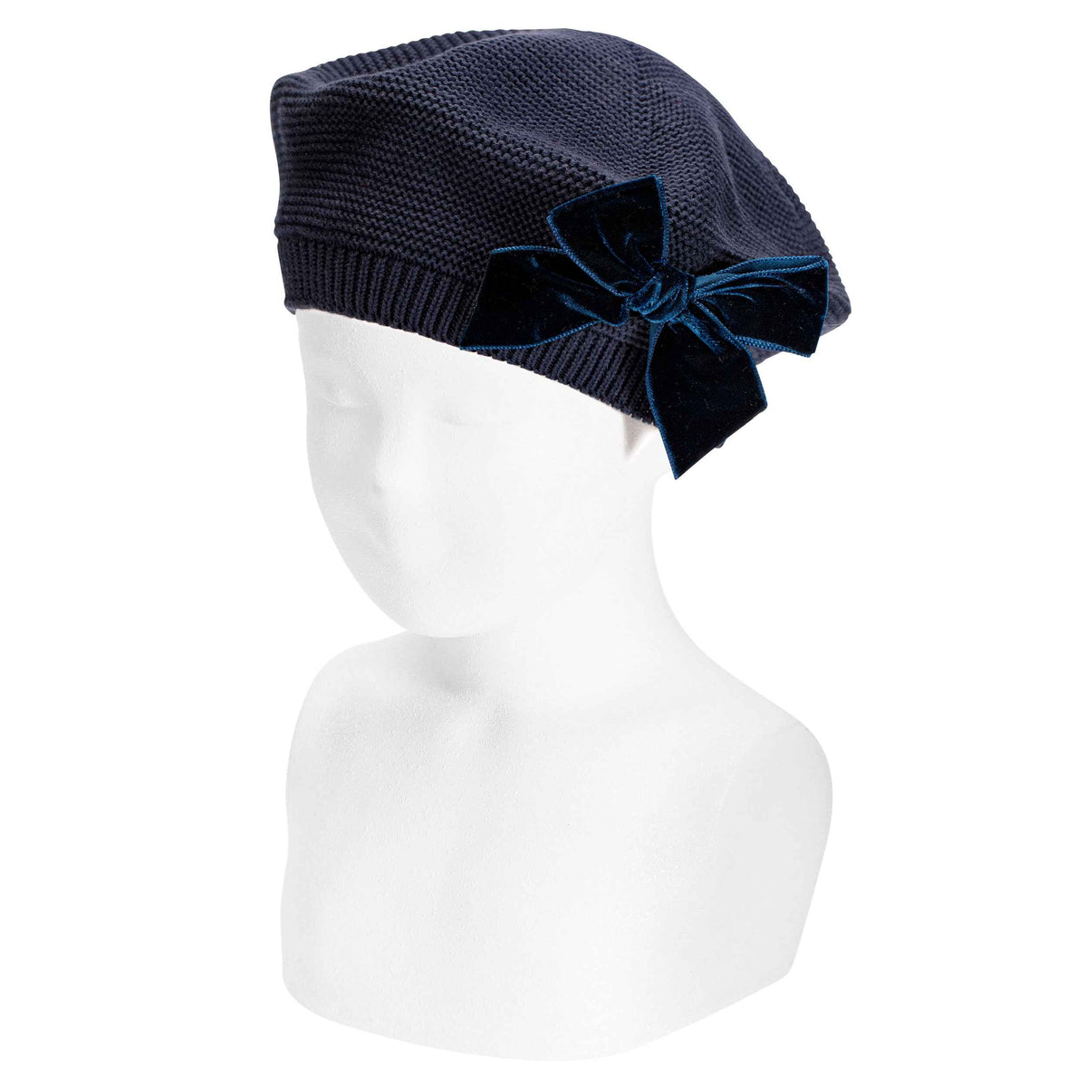 Cotton Beret with Velvet Bow - Over The Moon