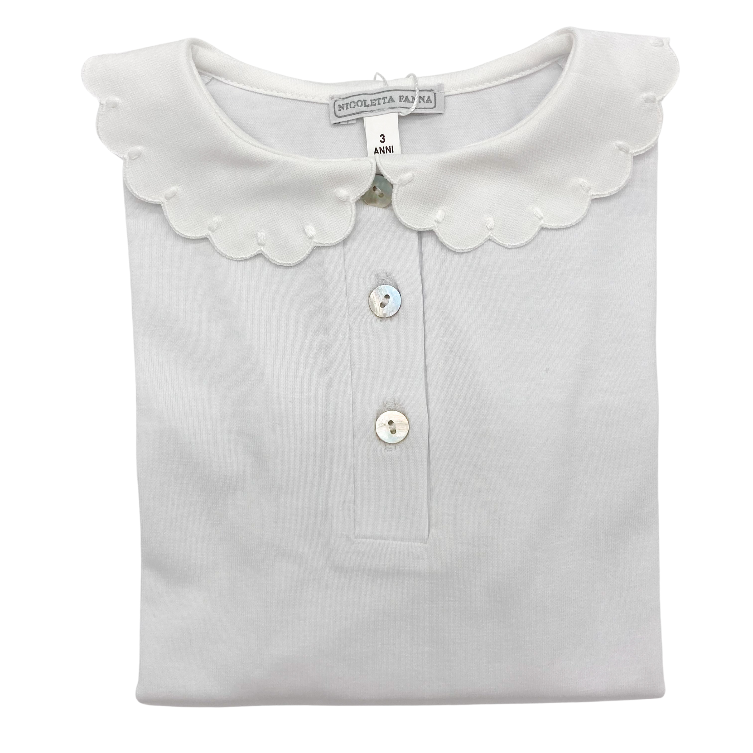 White Cotton Shirt with Embroidered Collar -  Emma - Nicoletta Fanna