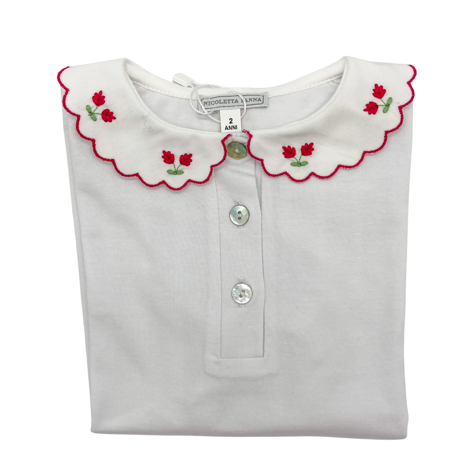 White Cotton Shirt with Embroidered Collar - Sophia - Nicoletta Fanna