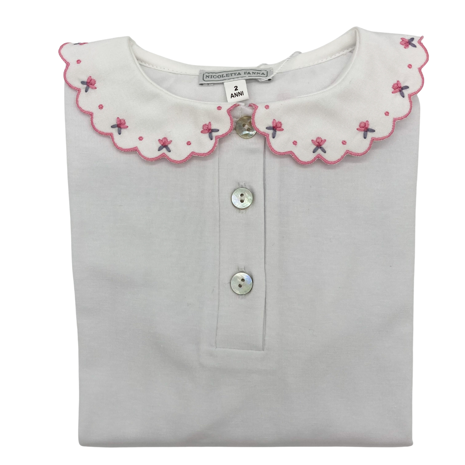 White Cotton Shirt with Embroidered Collar - Penny - Nicoletta Fanna