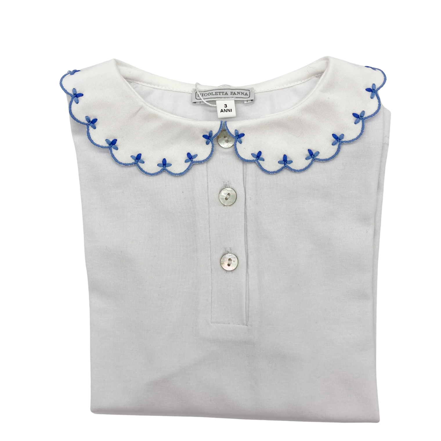 White Cotton Shirt with Embroidered Collar - Katie - Nicoletta Fanna