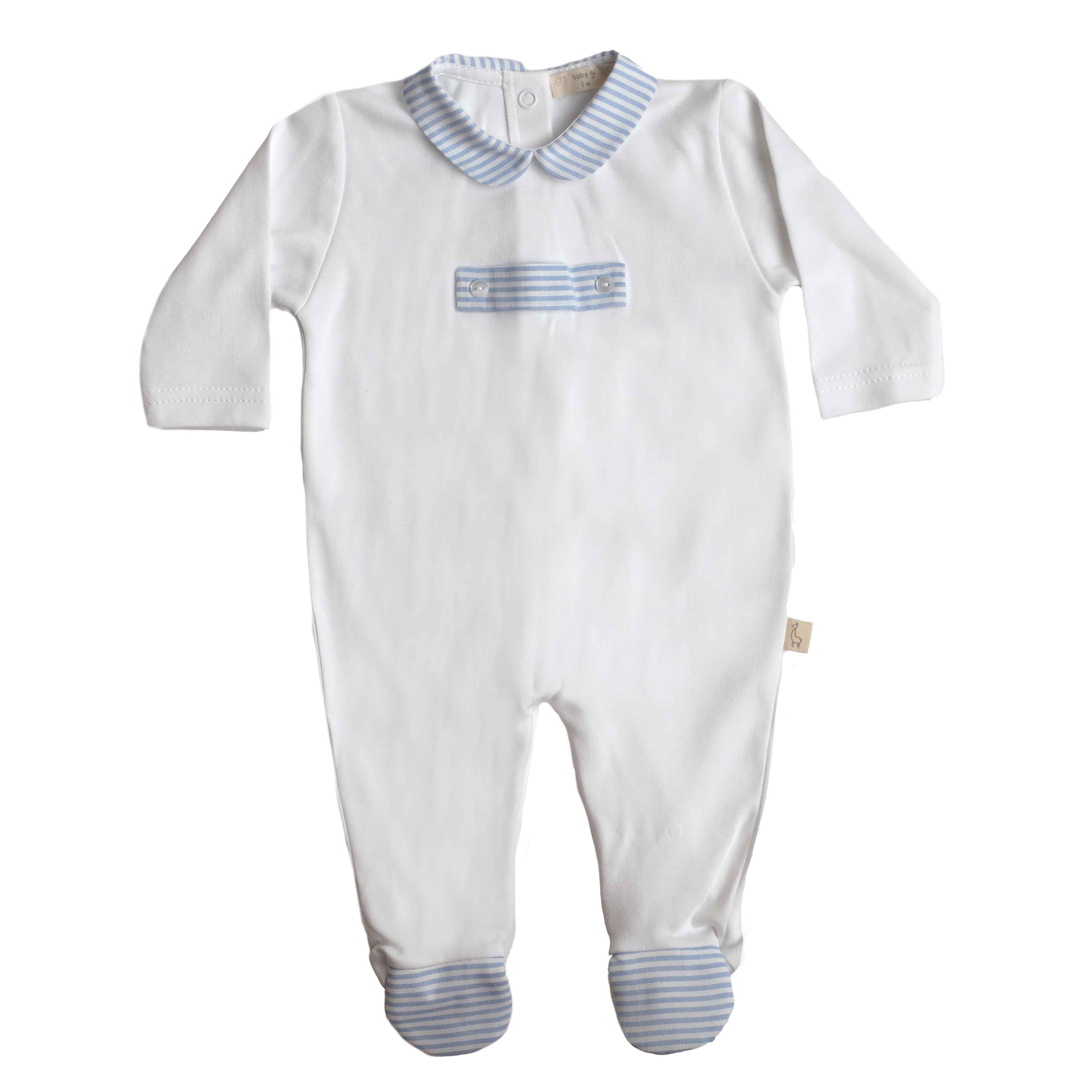 Babygrow - White & Blue Stripes - Baby Gi