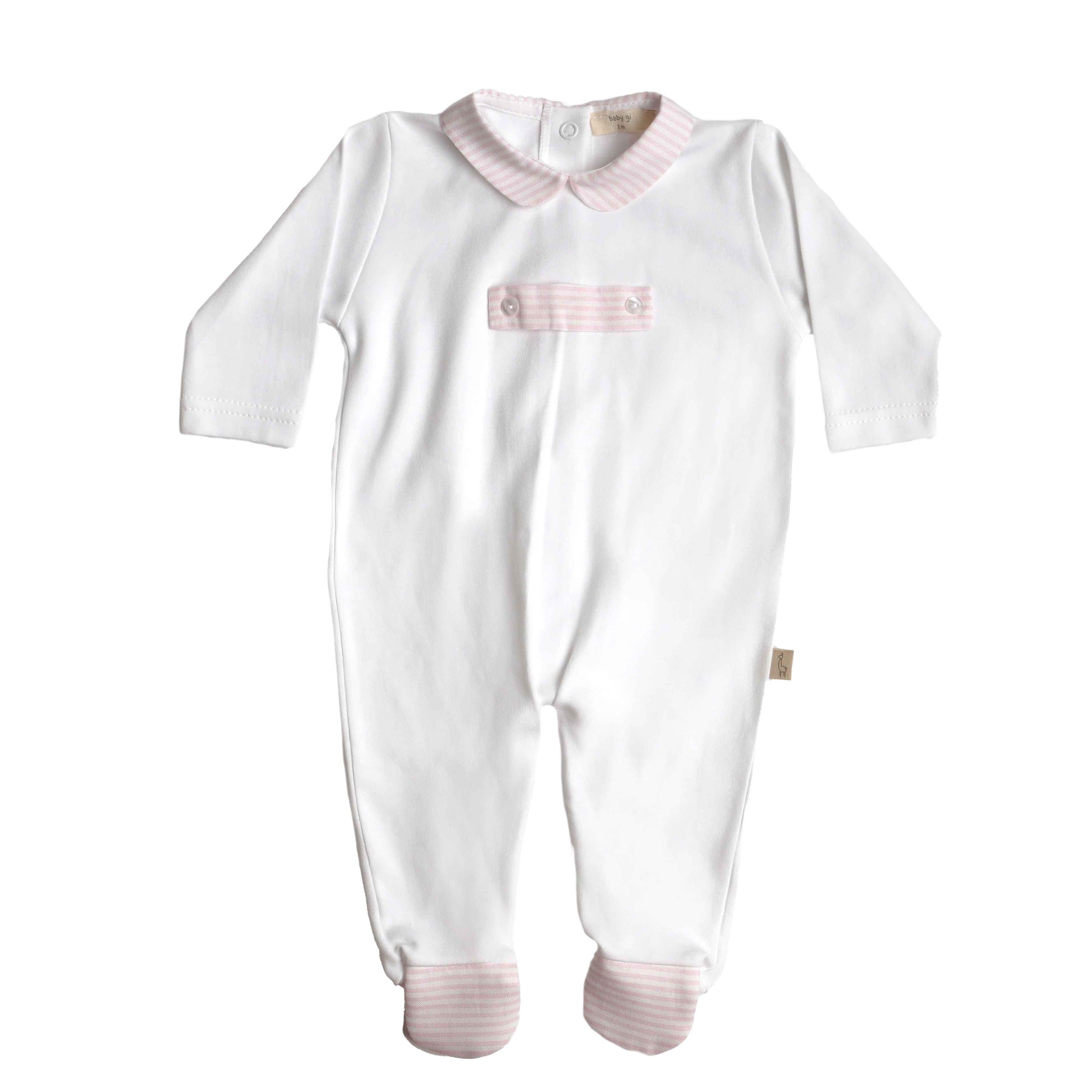 Babygrow - White & Pink Stripes - Baby Gi