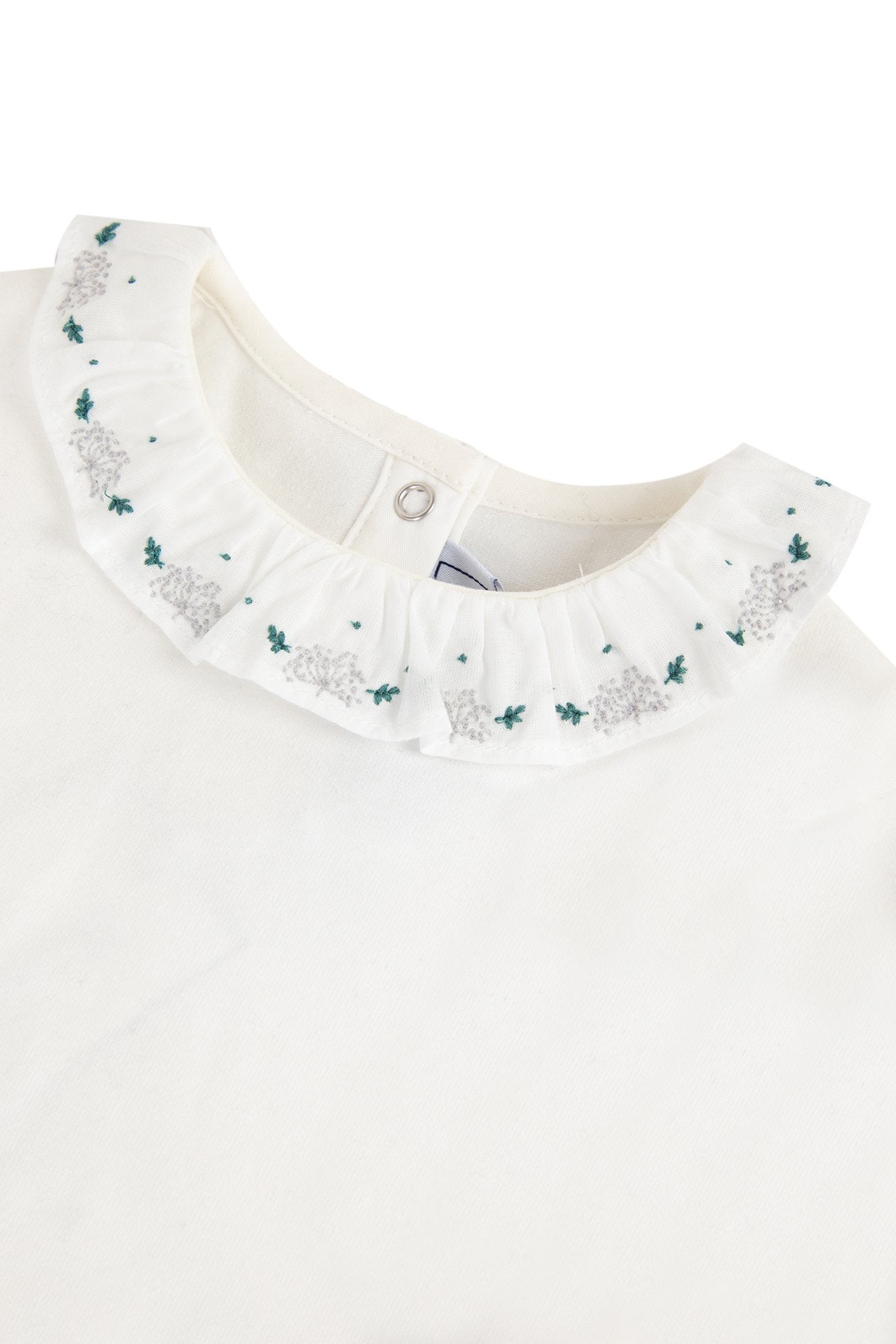 Bodysuit - Pale green with ruffled collar and floral embroidery - Tartine Et Chocolat