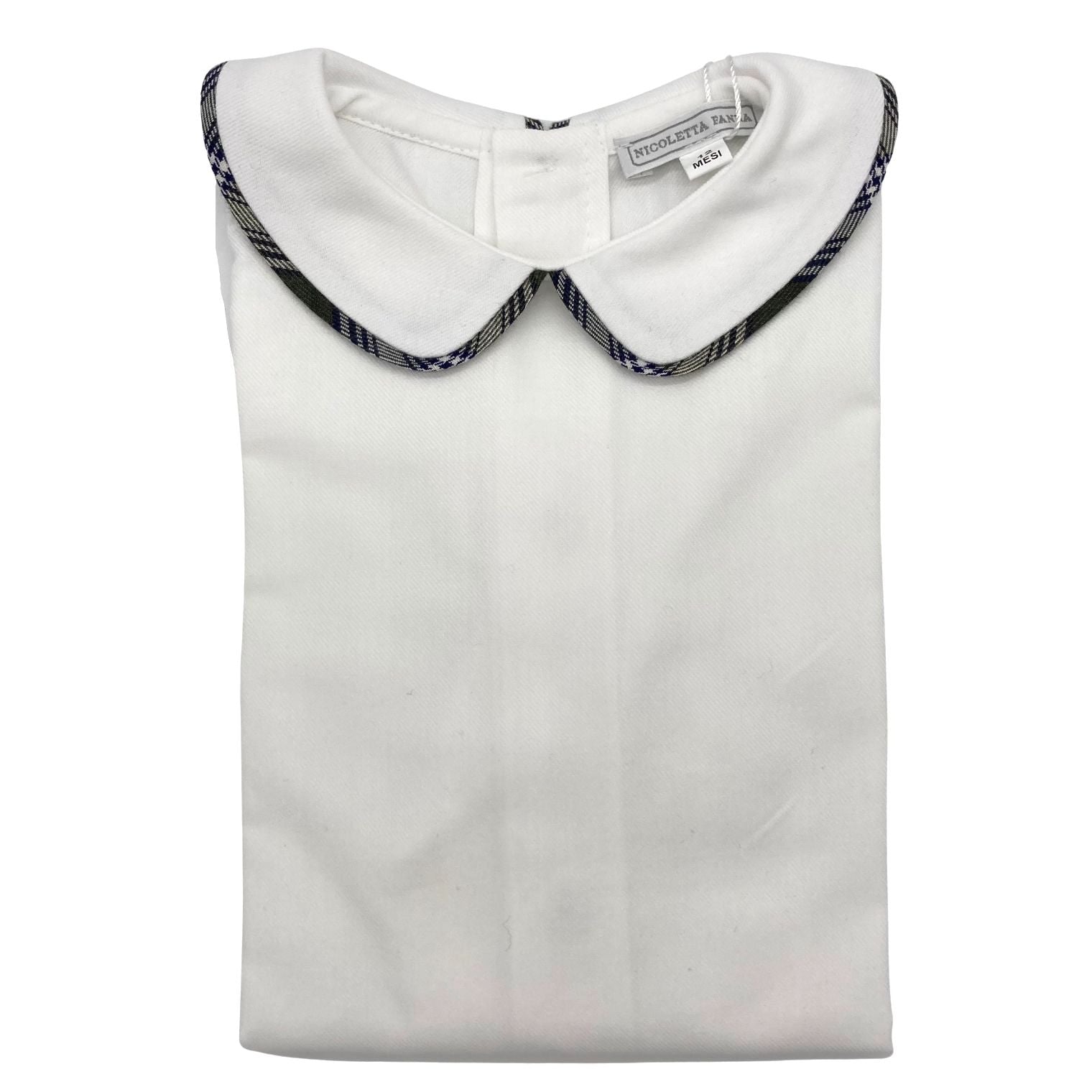 White Cotton Body with Check Trimmed Collar - Harry - Nicoletta Fanna