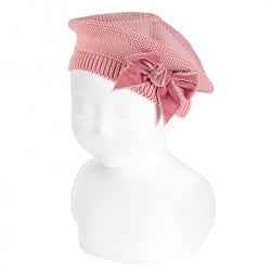 Cotton Beret with Velvet Bow - Over The Moon
