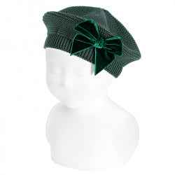 Cotton Beret with Velvet Bow - Over The Moon