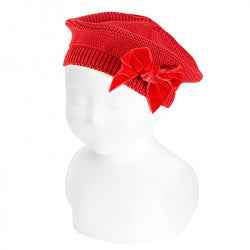 Cotton Beret with Velvet Bow - Over The Moon