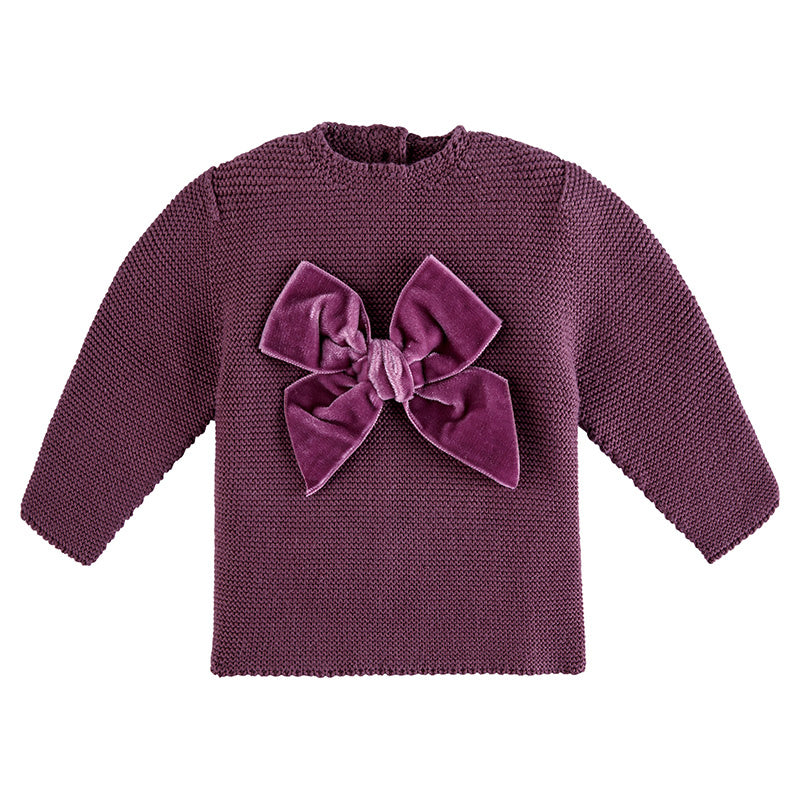 Garter Stitch Sweater with Velvet Bow - Cóndor