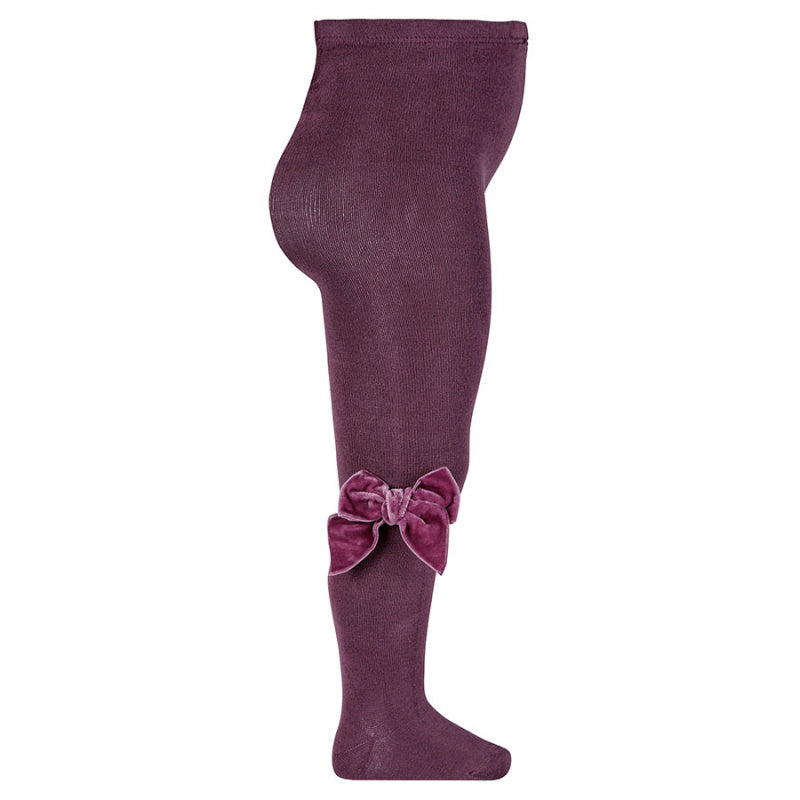 Plain Knit Tights with Velvet Bow Appliqué - Cóndor